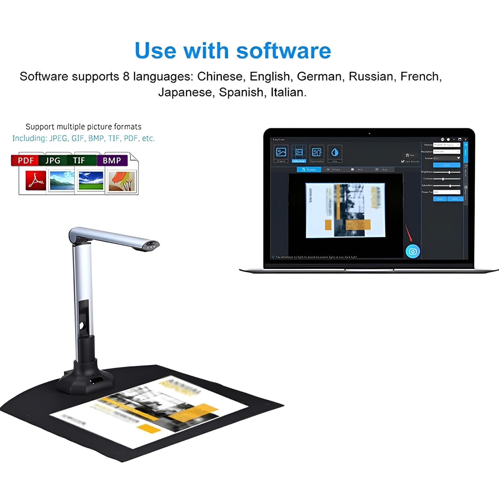 Scanner portatile HD per documenti, 10 MP, autofocus, formato A4 veloce e scanner per libri, per ufficio, scuola, casa, banca
