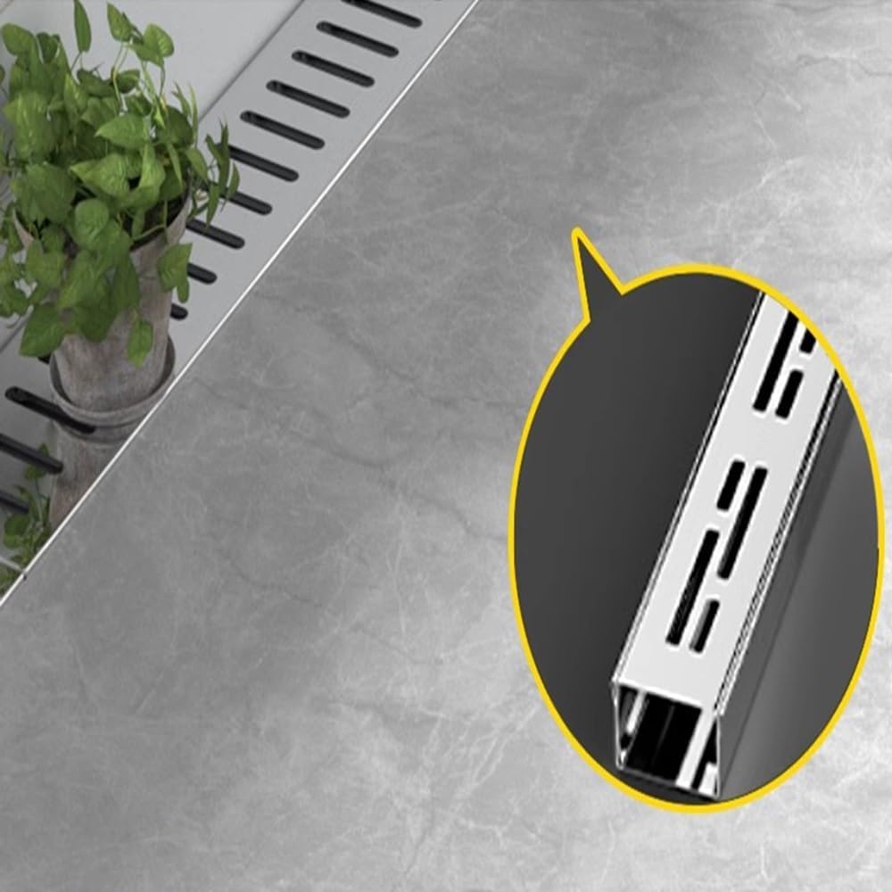 Stainless Steel Balcony Small Drain System Kit Length 39.4in, U-Shaped Ditch Drainage Channel Grate Sidewalk, Courtyard Metal Trench with Caps Silver(39.4X3.9X2IN)
