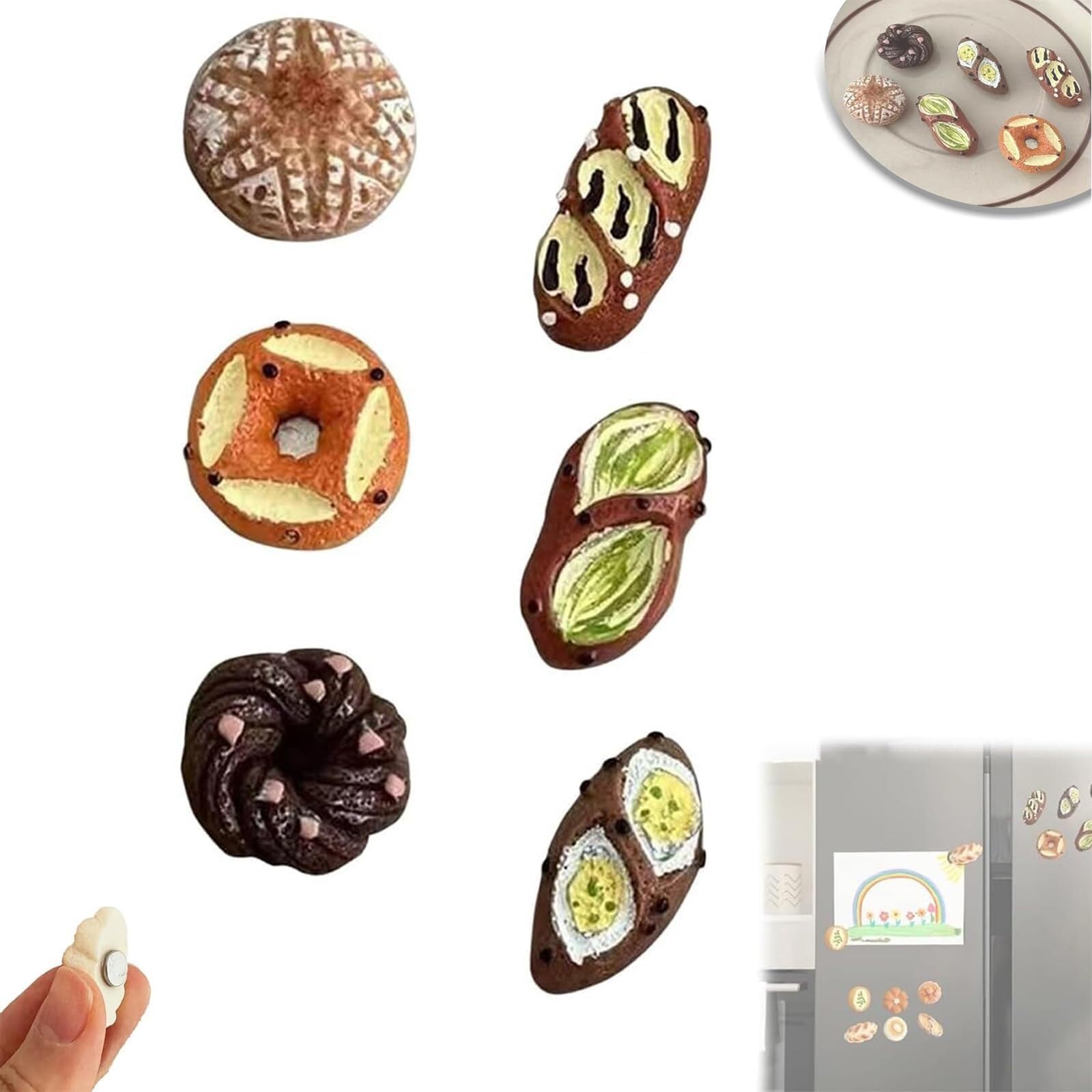 Amazon.co.jp: パン磁気冷蔵庫マグネット、6/12個かわいい3D樹脂食品