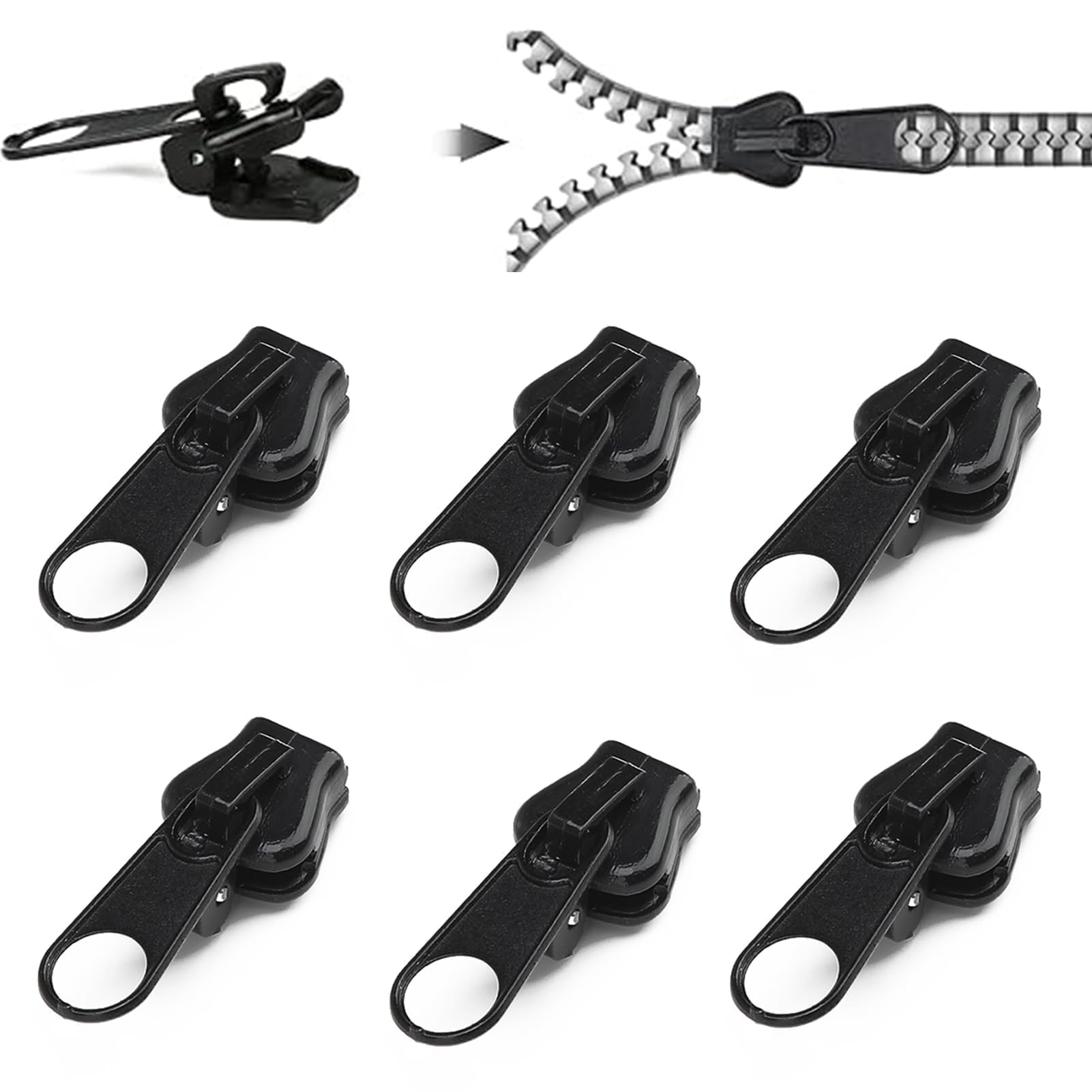 6PCS Zipper Repair Kit Zip Puller Replacement Set 3 Sizes Instant Zippers Rescue Fix for #3#5#8 Zipper Luggage, Backpacks, Jackets, Jeans, Extension & Fixing Black No Tools Needed Multipack