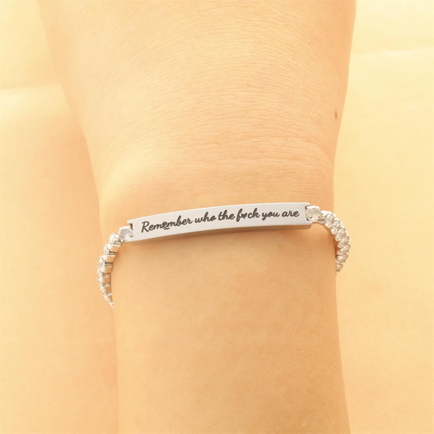 fasone Remember Who The F.ck You Are, Remember Who The F.ck You Are Bracelet, Remember Who The F You Are, Crystals Bracelets for Women, Engraved Bracelet, For Women Men Jewelry Present - Image 2