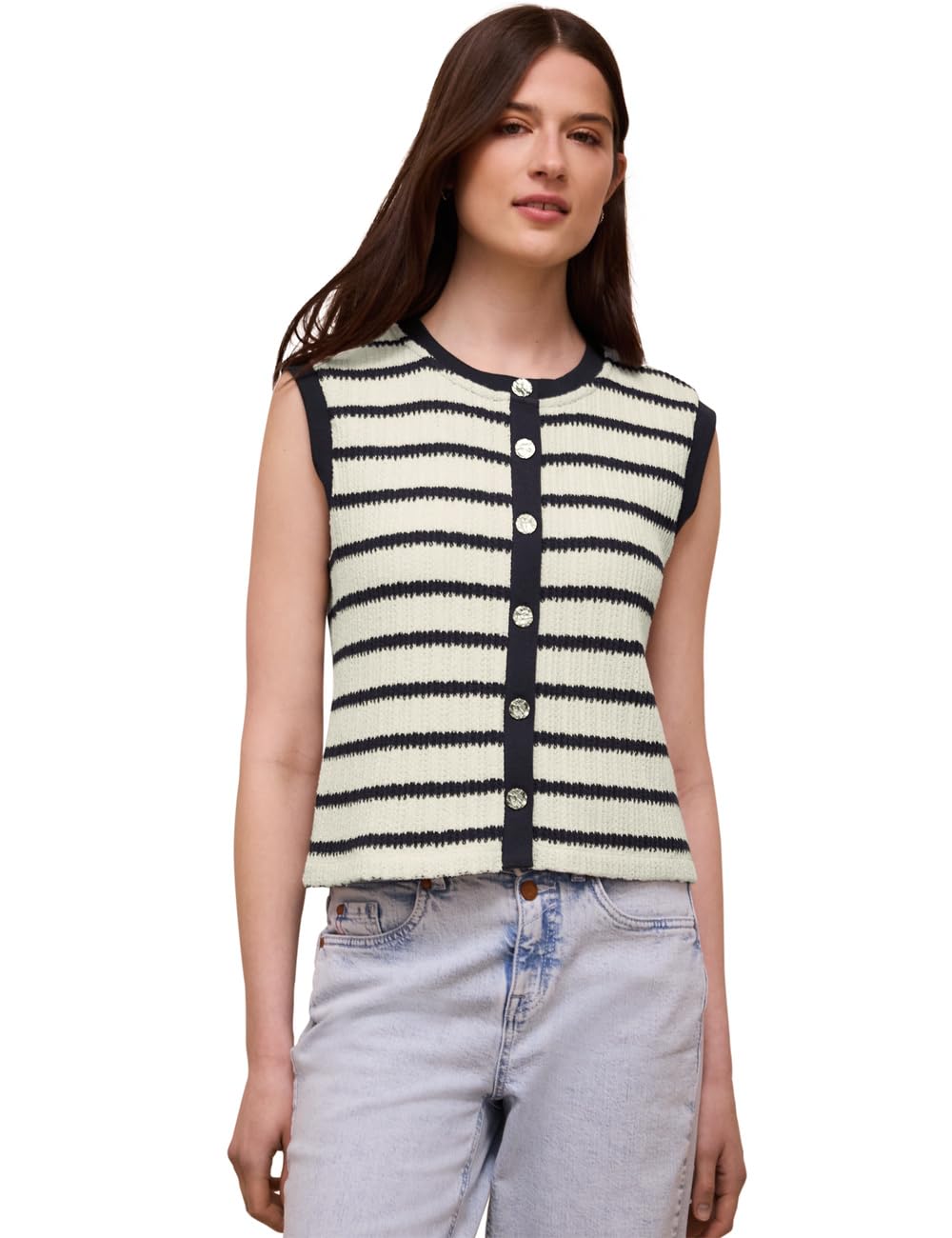 Street One Studio Damen Weste mit Rundhals und Streifen