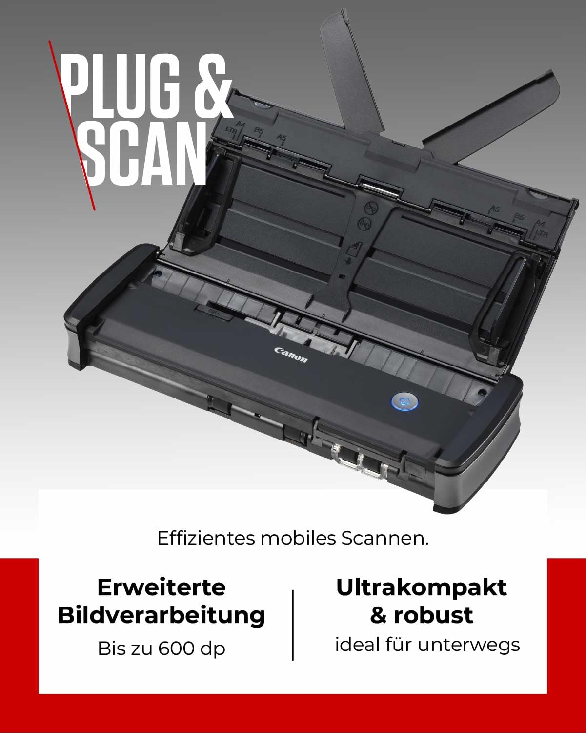 Canon P-215II imageFORMULA Scanner Dokumentenscanner (Duplex Einzug, 600 DPI, Farbscan, Canon CaptureOnTouch Software, Lite Presto! BizCard Reader, Reader PaperPort) schwarz, 9705B003