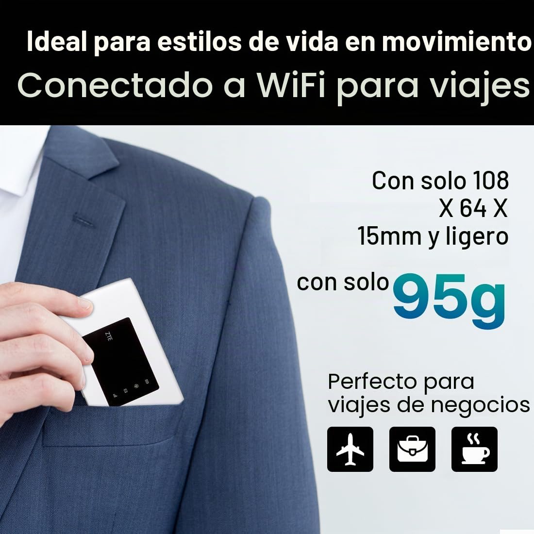 ZTE MF920, CAT4/4G LTE Mobile Wi-Fi, Punto de Acceso portátil Desbloqueado de bajo Costo, Conecta hasta 32 Dispositivos, batería de 2000 mAh, con Tarjeta SIM Smarty Gratis, Color Blanco