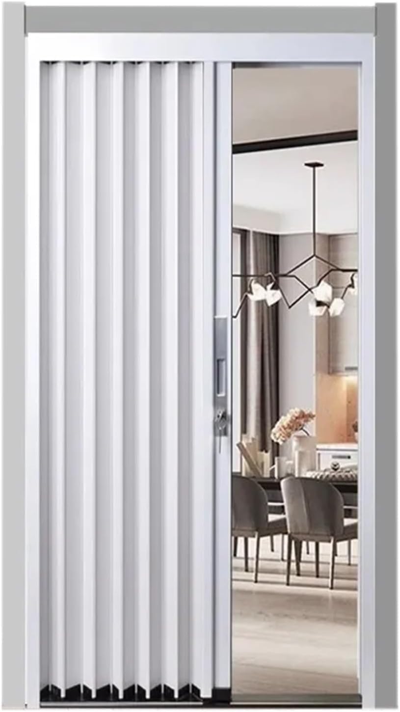 Sliding Closet Doors 210cm Accordion Door for Bedroom, Bathroom & Study, Aluminum Lockable Pleated Design, White - Fits 230/220/205/200/190/180 CM Spaces