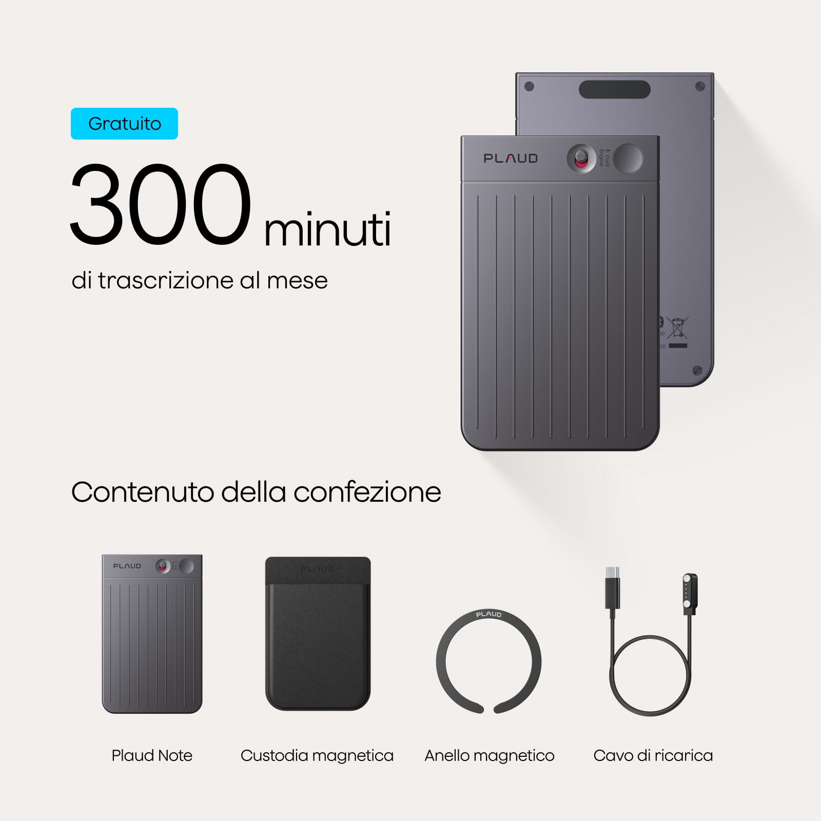 Plaud Note Registratore Vocale AI Professionale con Custodia Audio Digitale Trascrizione Riassunti Automatici in 112 Lingue Controllo App Perfetto per Riunioni Lezioni Chiamate Colloqui Interviste | Controllo tramite App Trascrizione e Riepilogo IA Suppor