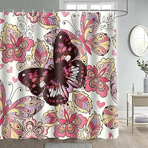 Gdmoon Butterfly Shower Curtain Multicolored Fashion Floral Flowers Boho Bohemian Paisley Rustic Insect Pattern Retro Polyester Fabric Bathroom Shower Curtains Hooks 72x72in YLRLGD1777 Cover