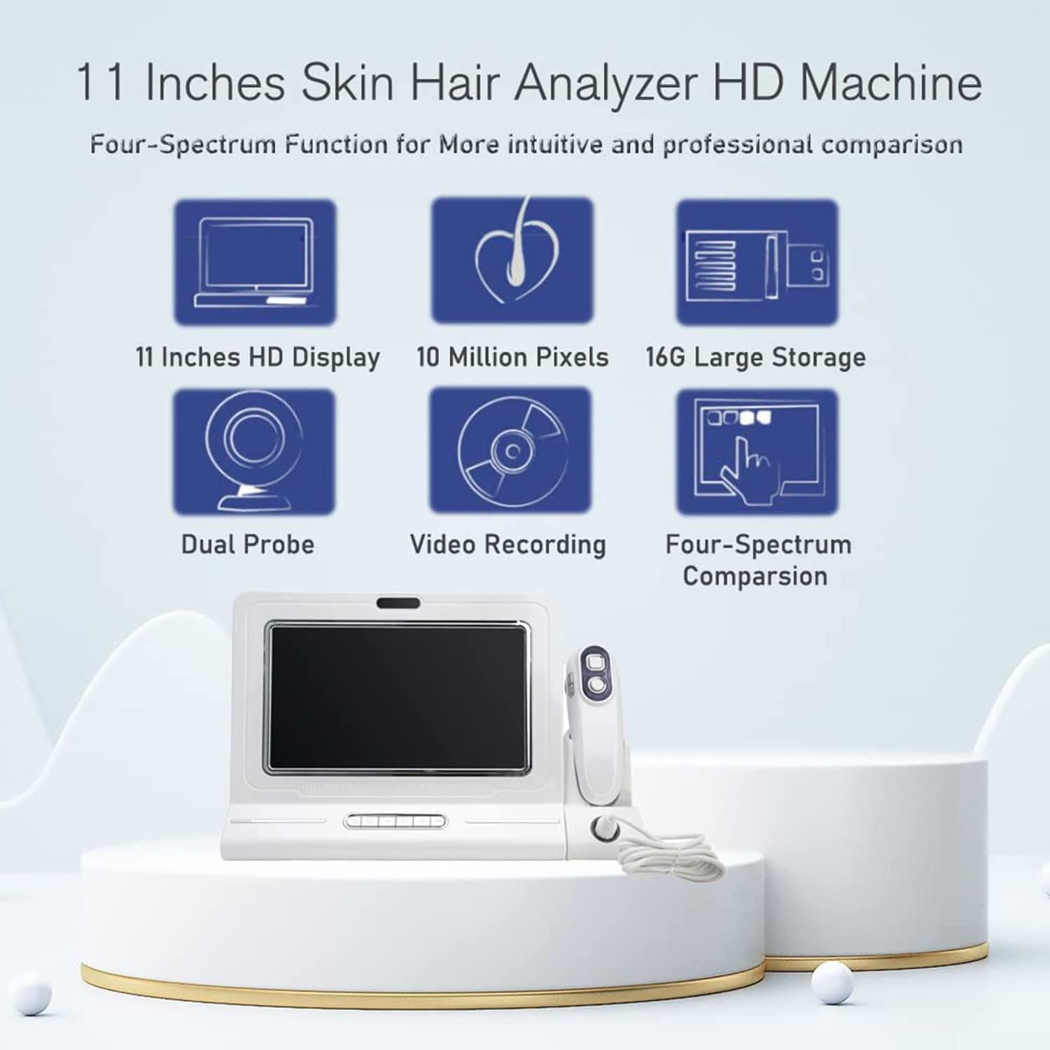 RESKIU Skin Diagnostic Hair Analyzer, 11 Inch Hair Facial Skin Detector, HD Skin and Hair Detection Hair Follicle Detector, Four-Picture Comparison for Home Spa Salon Use