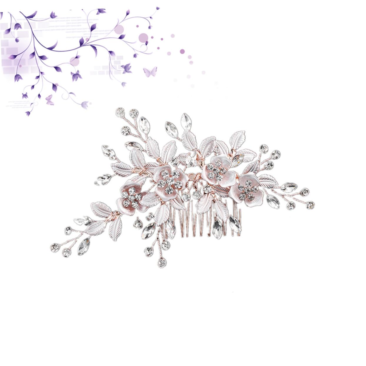 FRCOLOR 3stücke Braut Haarkamm Mit Floralen Kristallen Im Roségold-design Handgemachte Hochzeits-haaraccessoires Für Anlässe Und Besondere