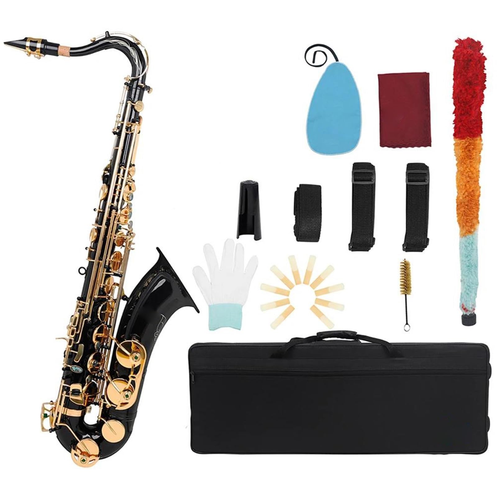 Saksofon Mosiężny Saksofon Tenorowy Profesjonalny Saksofon Bb Z Rękawiczką Materiałową Akcesoria Do Ustnika Z Trzciny (Color : Black)