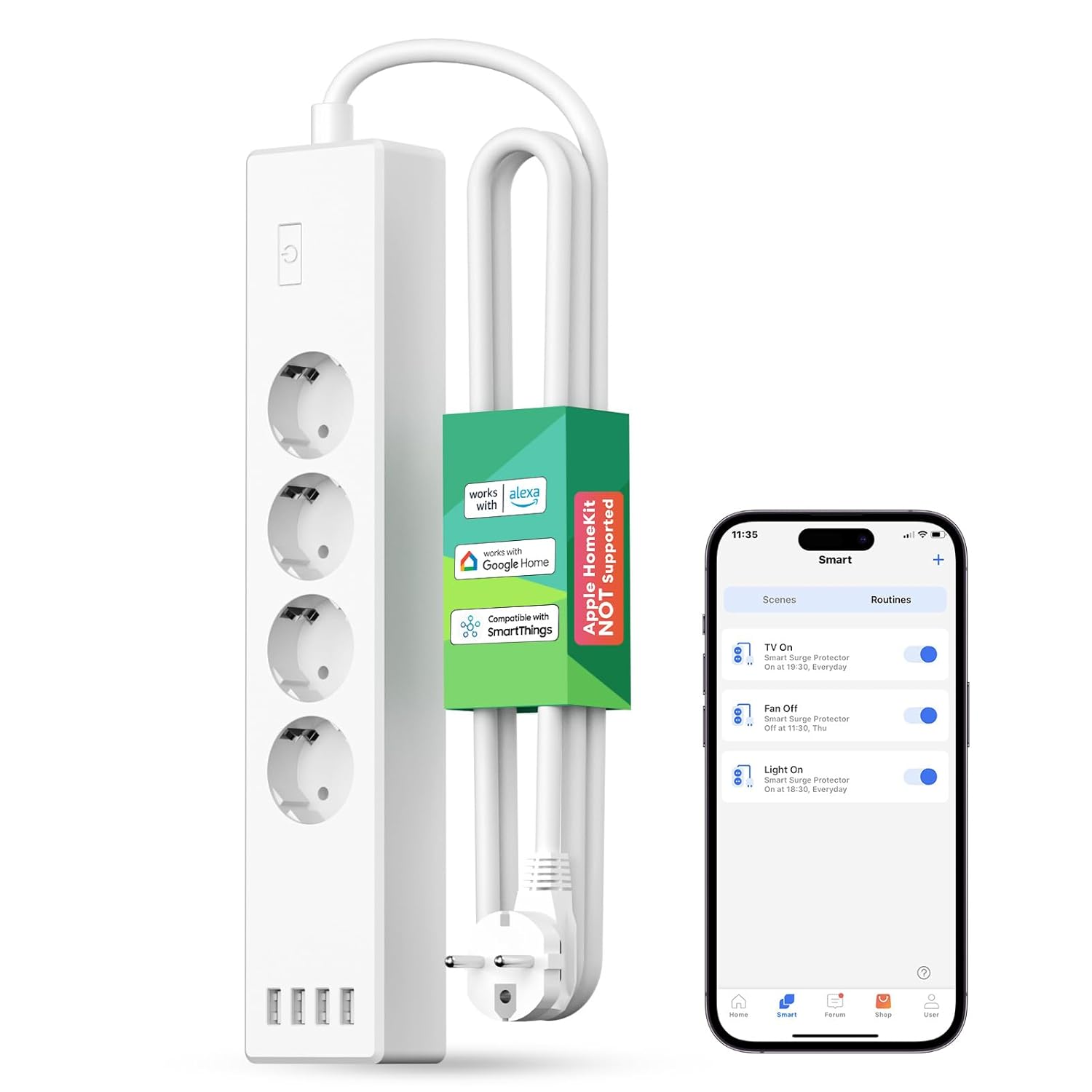 Meross WLAN Power Strip Surge Protection 4Way Smart Multiple Socket