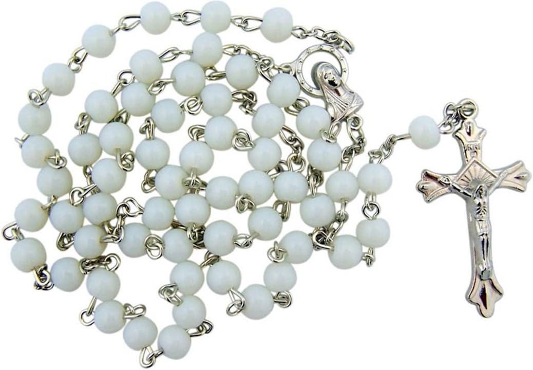 Autom Catholic Rosary - 12 Glass Prayer Beads with Marian Centerpiece and Crucifix
