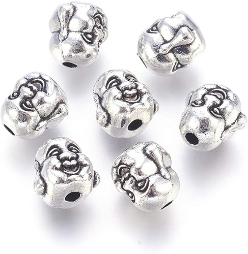 Miniatura 14 de Craftdady 50 cuentas espaciadoras tibetanas de metal antiguo de Buda de 0.433 x 0.413 in para hacer manualidades de joyería con agujero de 0.069