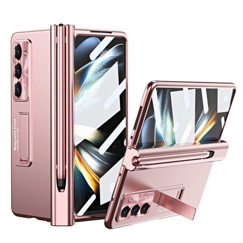 Generic Cover compatibile con Samsung Galaxy Z Fold 7 (colore rosa) supporto pieghevole resistente agli urti, cover posteriore rigida a lembo, protezione schermo, anello di supporto