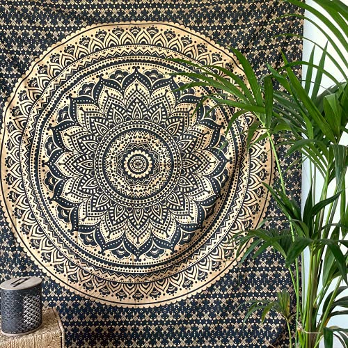 MOMOMUS Wandteppich Mandala - Golden - 100% Baumwolle, Aesthetic, Mehrzweck - Wandtuch - Wanddeko, Dekoration Wohnzimmer… – Bild 3