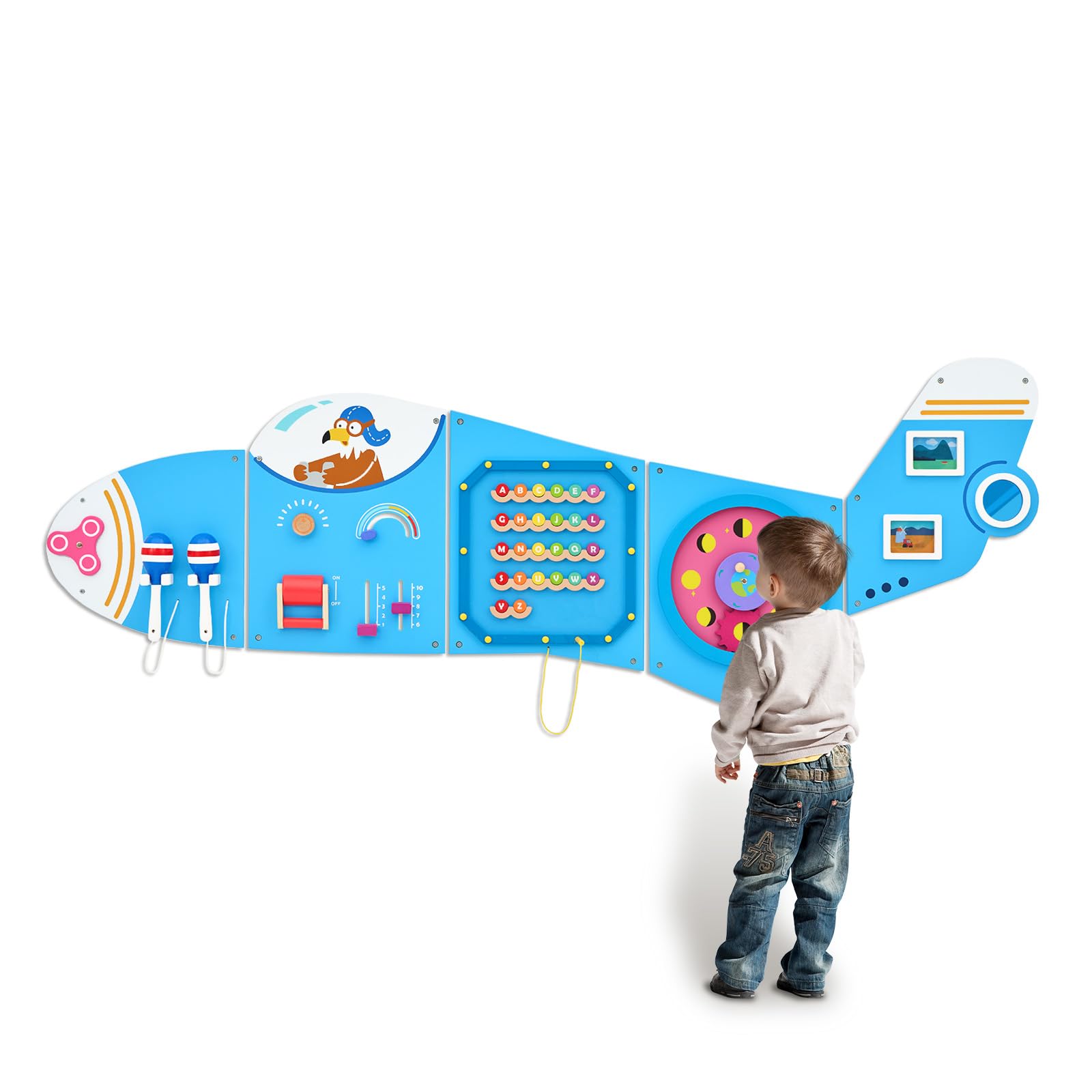 Monläurd® Wooden Airplane Activity Wall Panel for Kids, Wall Toys for Toddlers 1-3, Playroom Toys, Daycare Furniture, Montessori Busy Board