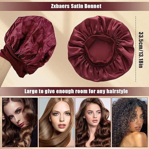 Miniatura 2 de Gorro de seda, 4 unidades de gorro de satén para dormir, suave banda elástica para el cabello para mujeres, gorro de dormir grande para cabello