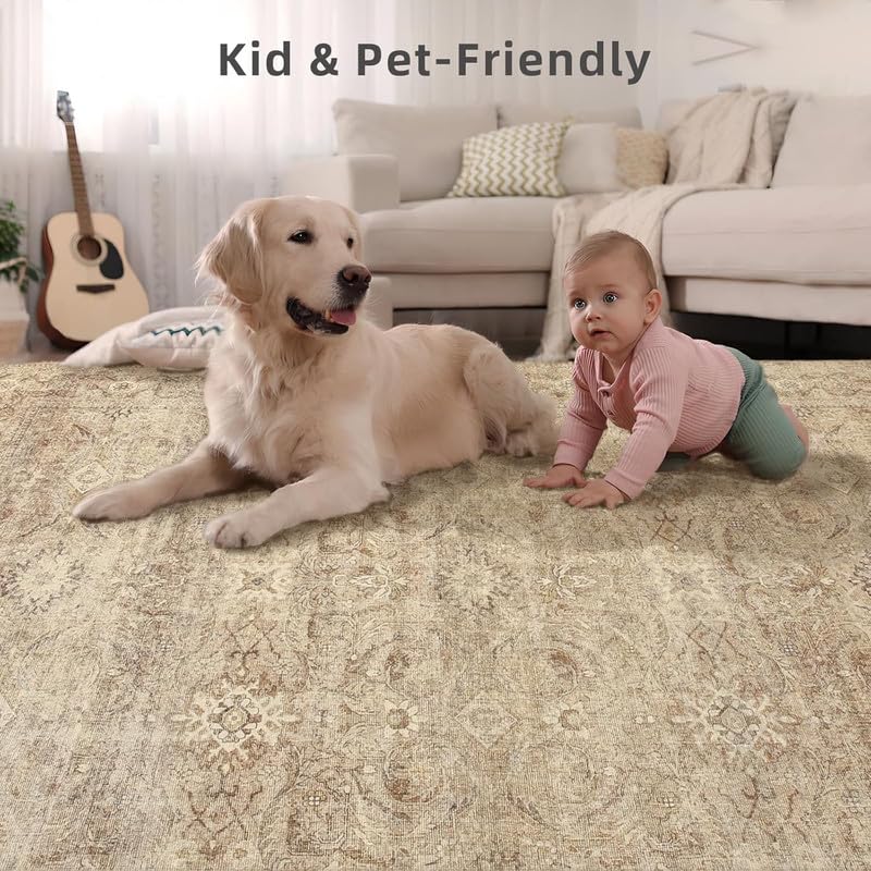Washable Boho Bedroom Area Rugs: 3'x5' Entry Throw Rug Stain Resistant Tribal Distressed Accent Rug Non Slip Low Pile Soft Carpets for Entryway Living Room Bedside Kitchen Office Dorm Foyer Entrance