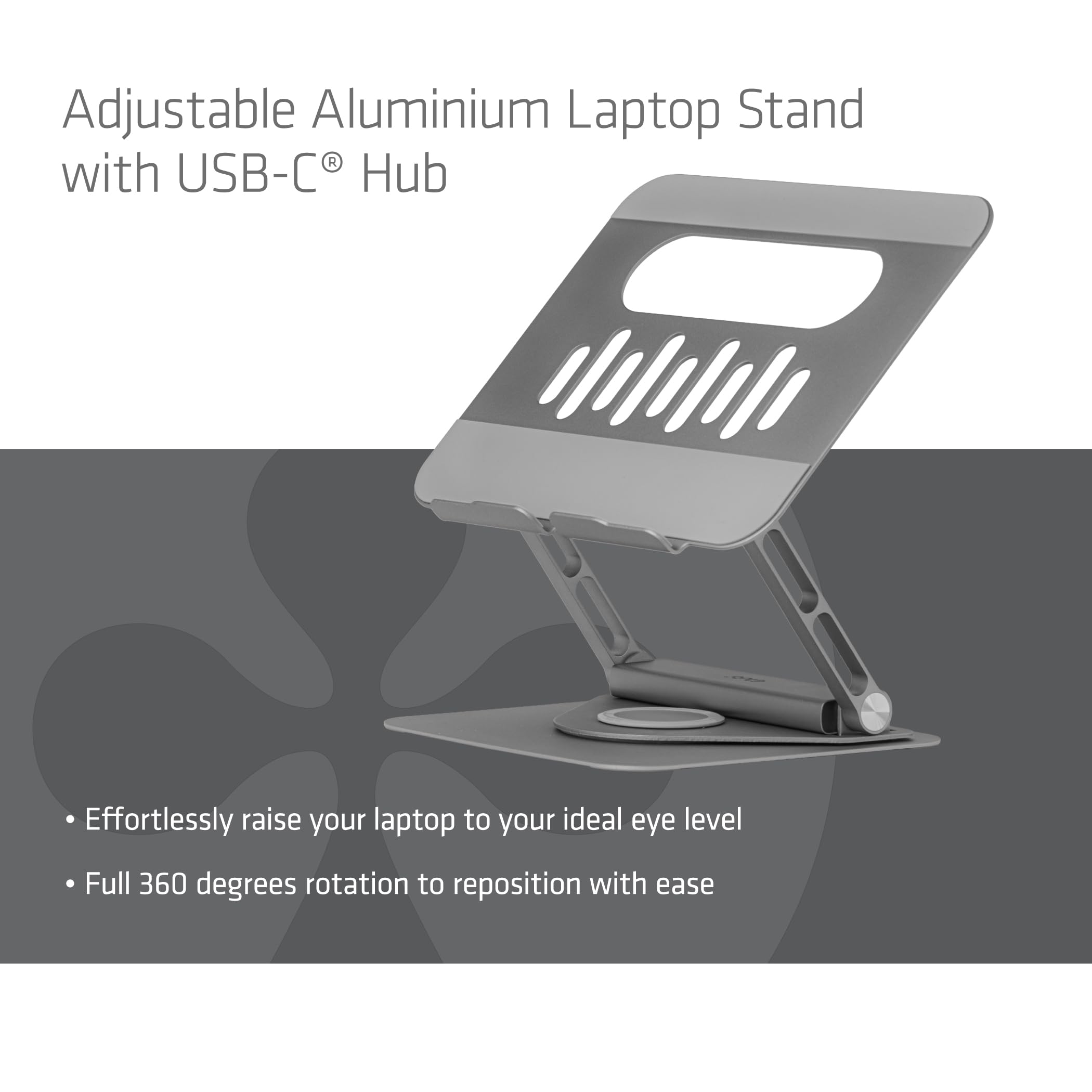 Club3D CSV-2554 - Supporto per laptop in alluminio regolabile con hub USB-C