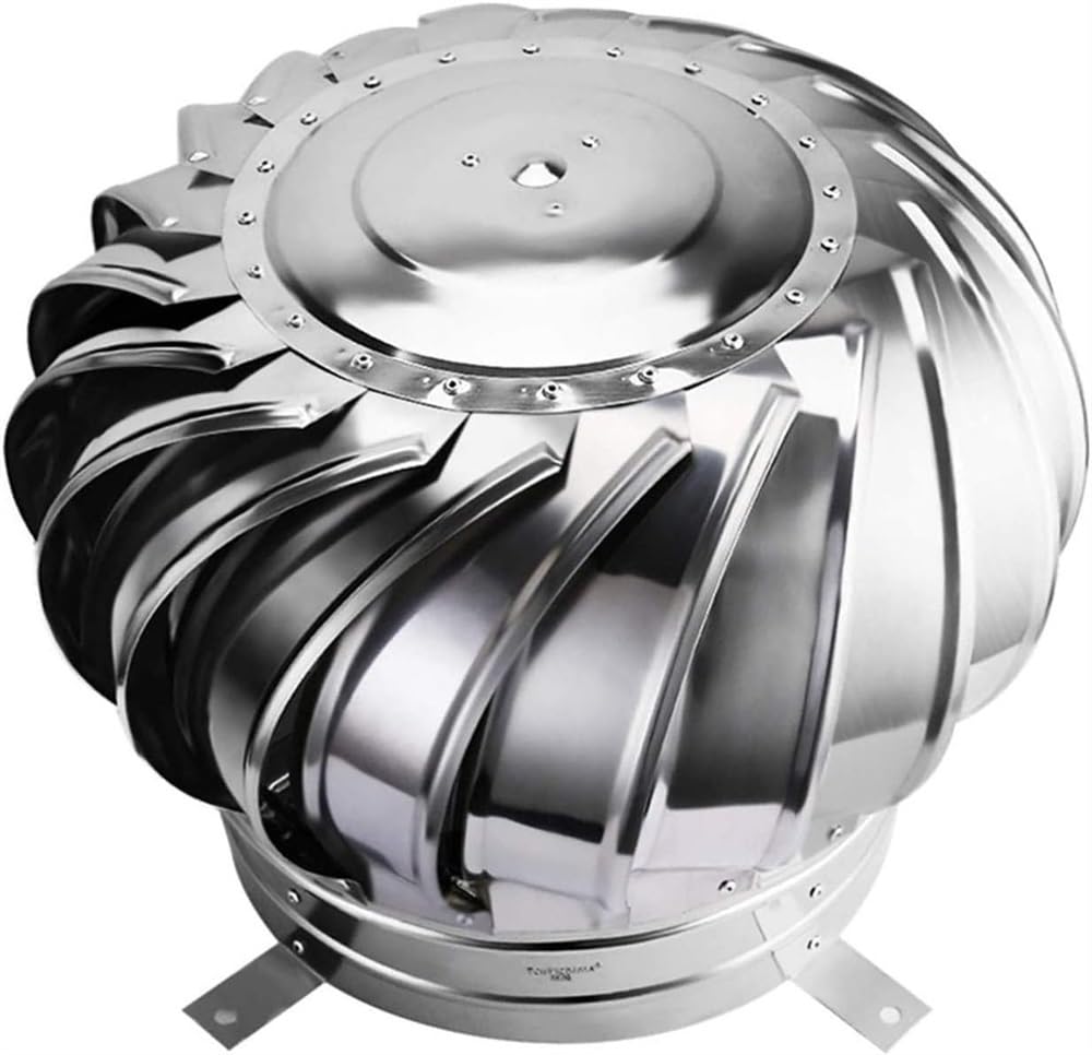 WOTZOV Rotary Turbine Ventilator Rotating Chimney Cowl Cap 304 Stainless Steel Cowl Bird Guard Spinner Anti Downdraught Top All Purpose Chimney Cowl，450mm/17.7Inch