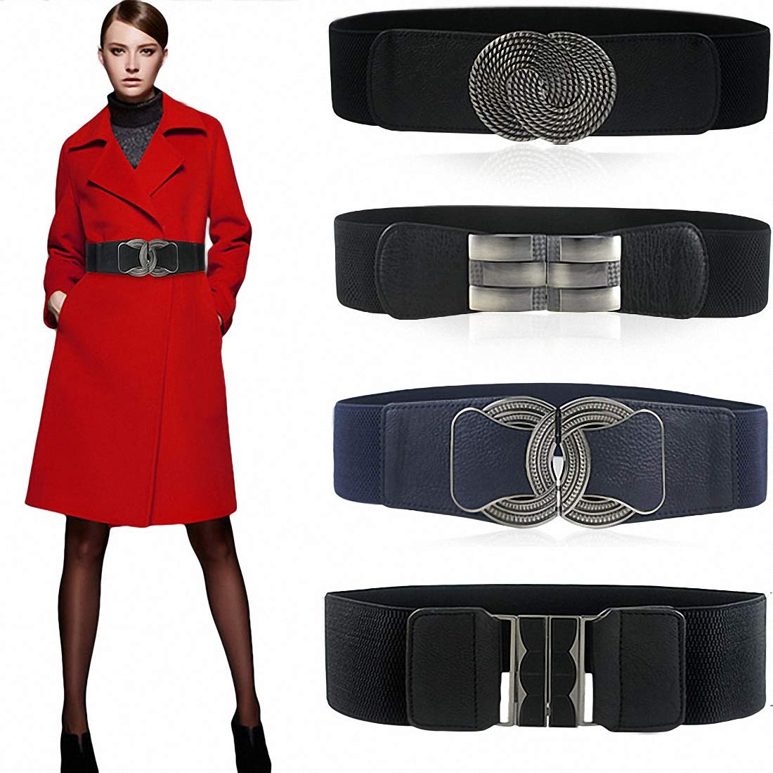 Womens Vintage Wide Elastic Waist Belt Stretch Retro Cinch Dresses Belts for Ladies
