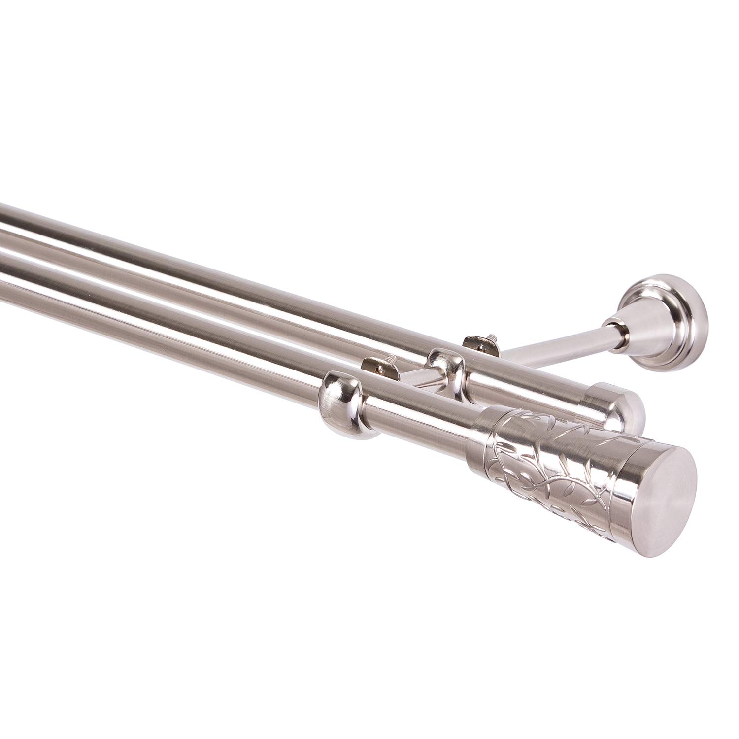 Tringle à rideaux double 19 mm aspect acier inoxydable métal, 200 mm