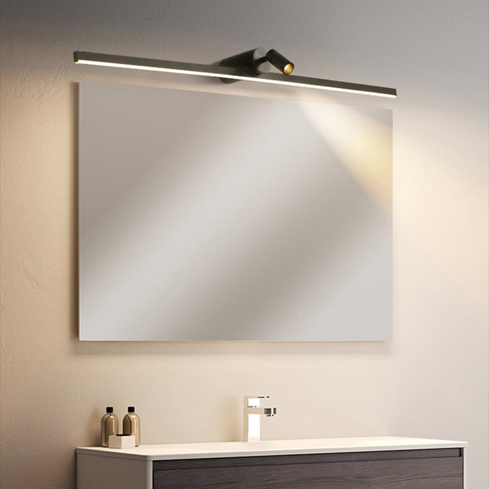 LED Specchio Applique da Parete Impermeabile Lampada da Parete Girevole Lampada a Muro con Testa Della Lampada Girevole per Camera da Letto Corridoio Bagno (Bianco-Luce Bianca,80cm)