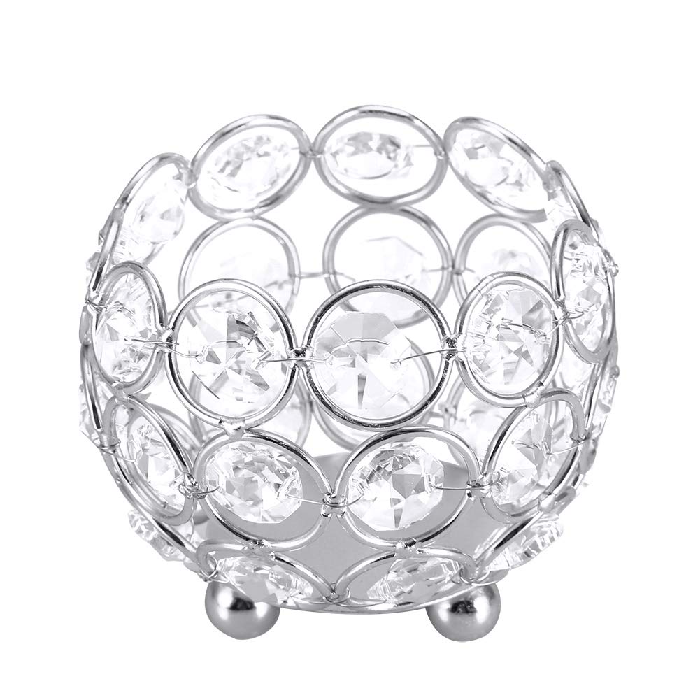 Crystal Tea Light Candle Holders Fireplace Candelabra for Anniversary Celebration,Modern Home Decor Wedding Coffee Table Centerpieces (8cm- Silver)