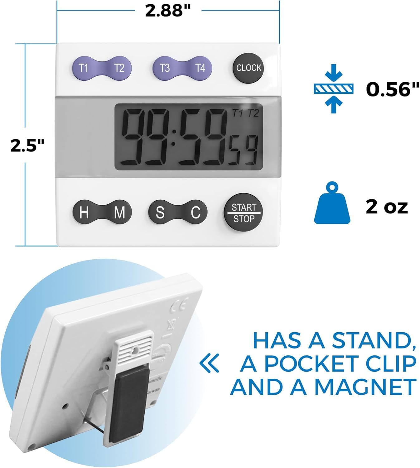 Sper Scientific Tragbarer digitaler Küchentimer 810015 zum Kochen und Backen mit lautem Alarm, 4-K-Timer, großes Display, digitaler Labor- und Koch-Timer, Klassenzimmer-Timer für Lehrer und