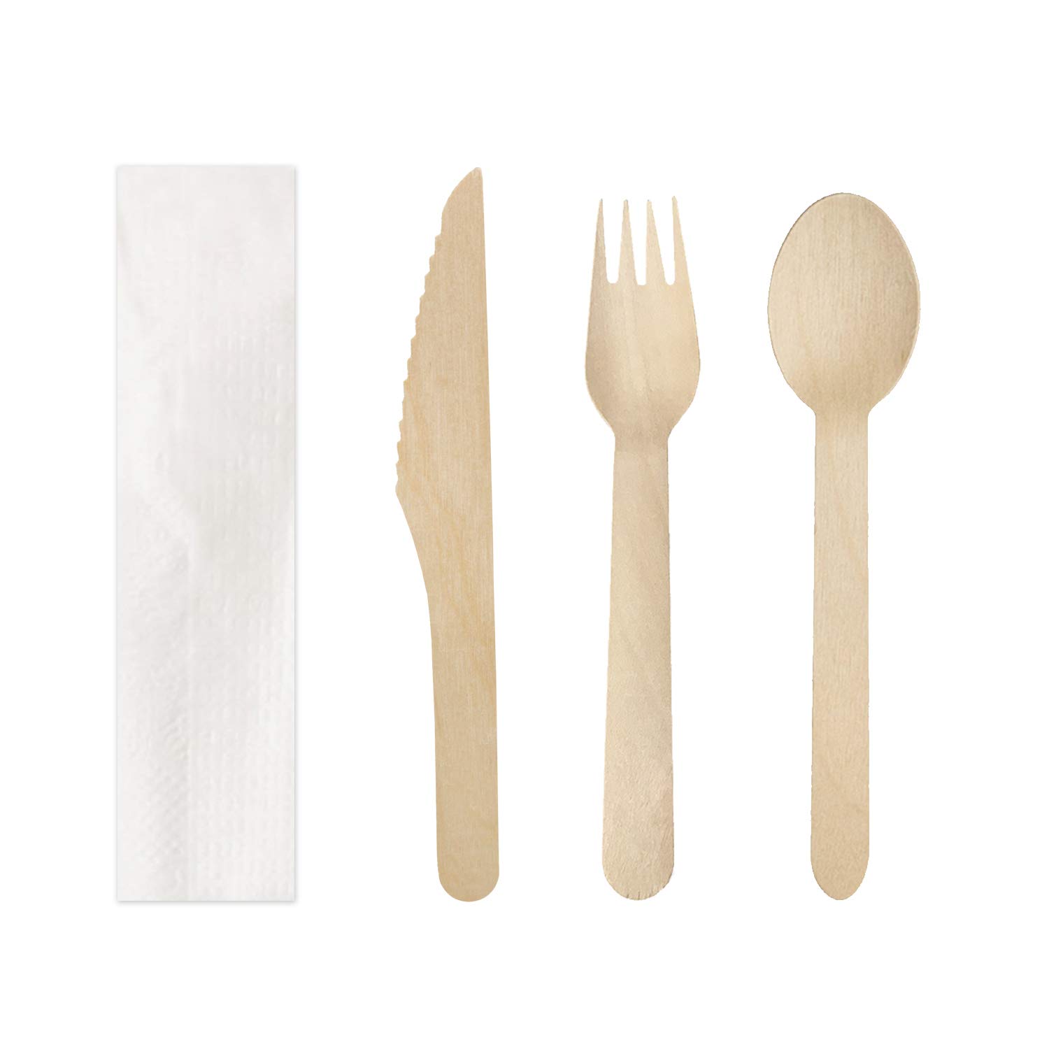 Party Essentials Disposable Wooden Cutlery, Eco-Friendly, Biodegradable, 25 Bags of 4-PC, Natural Birchwood