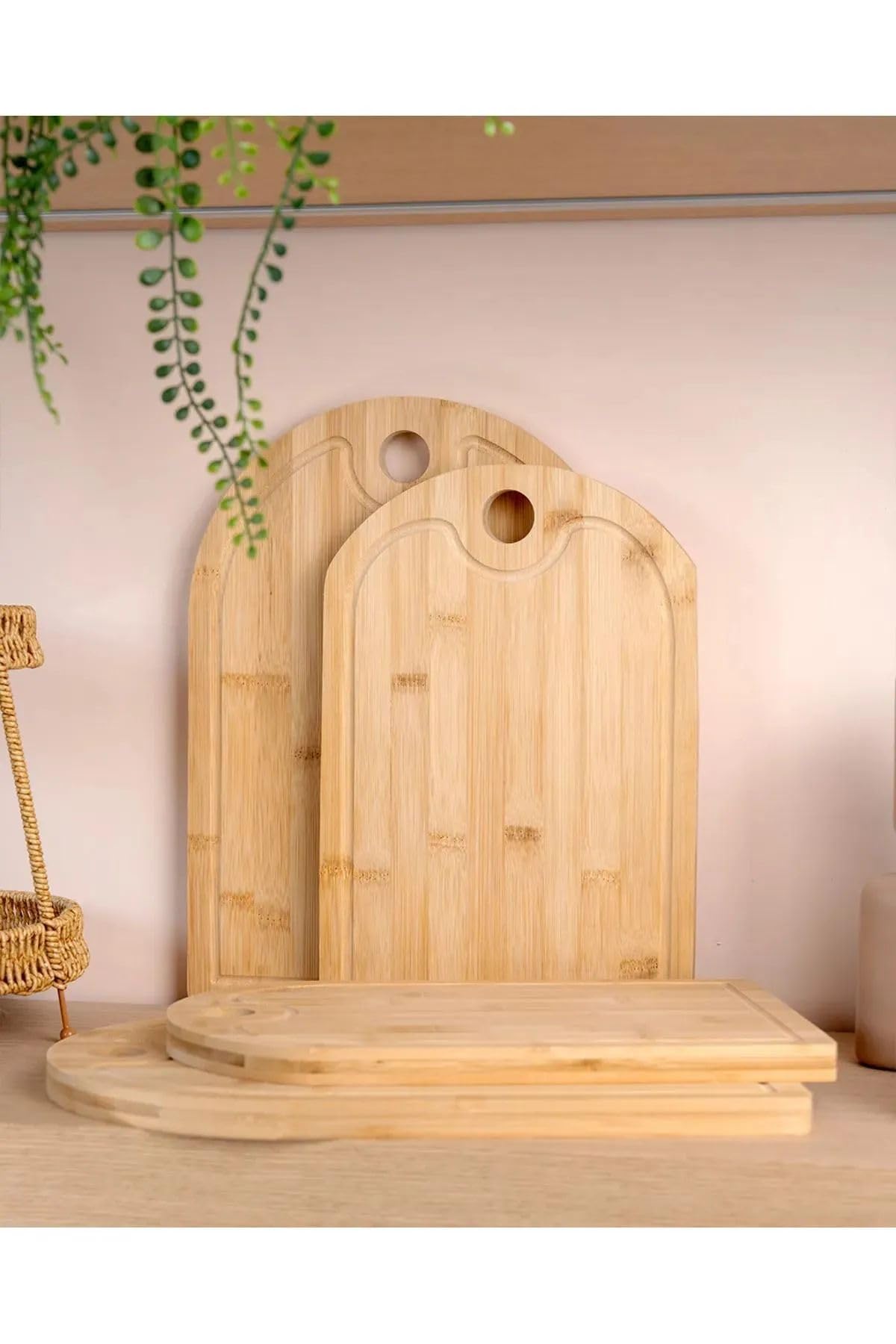 Bambu 3 lü Set Oval Kesme Tahtası Peynir Servis Sunum Tepsi Et Sebze Doğrama Tahtası 3 Adet