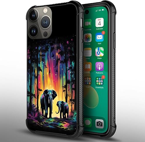 Miniatura 2 de Funda compatible con iPhone 13 Pro, diseño colorido de bosque de elefantes, diseño increíble a prueba de golpes, antiarañazos, carcasa trasera de
