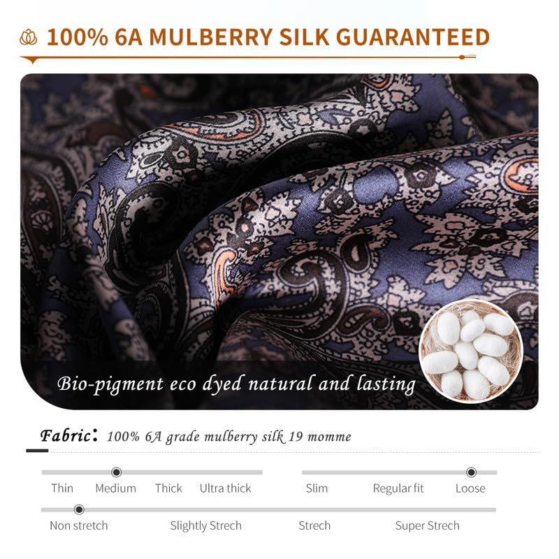 Men's 100% Mulberry Silk Long Robe Kimono Paisley Print Bath Robe, Heavy Silk 19 Momme Dressing Gown3