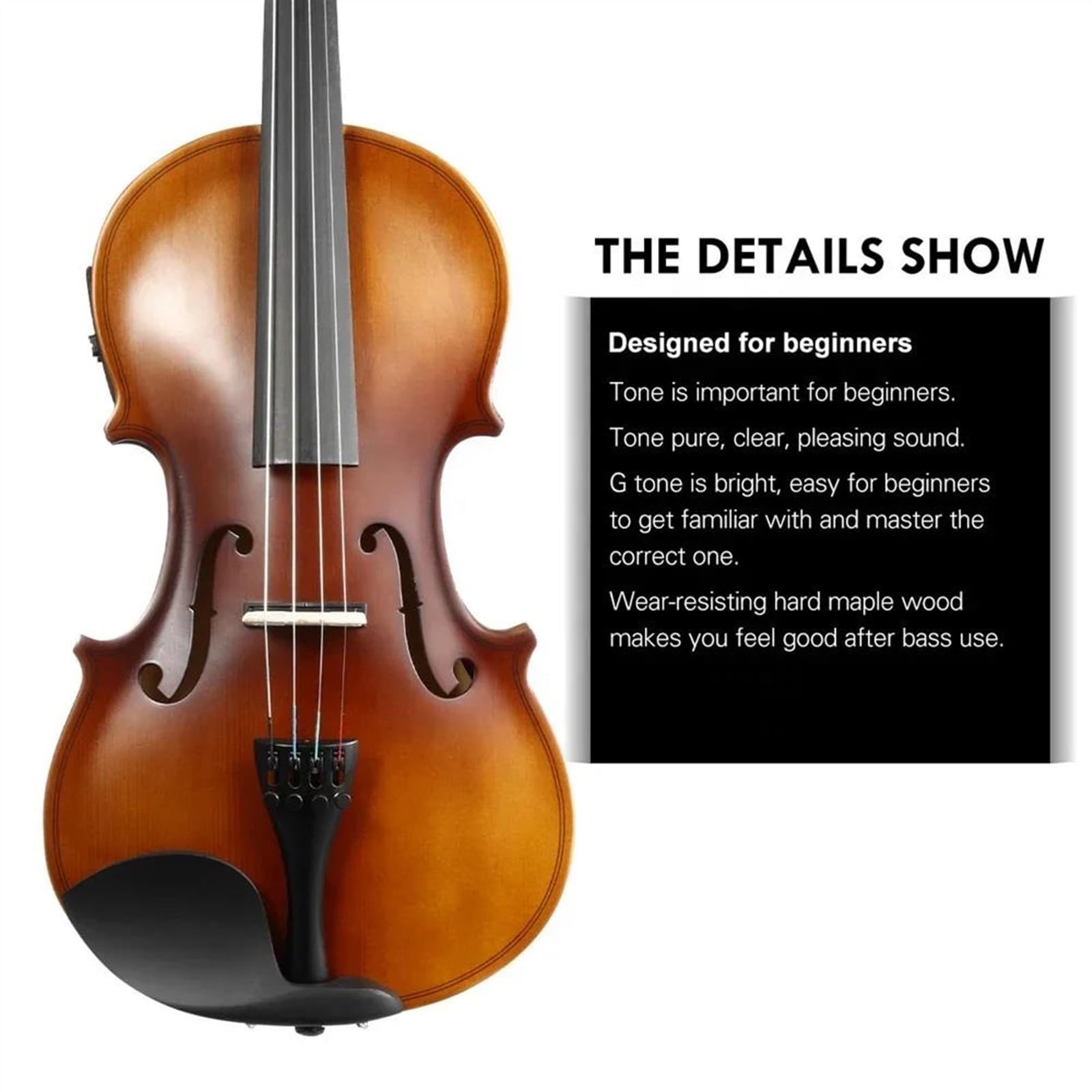 Violine Anfänger-Starter-Set Für Elektrische Violine Aus Massiver Fichte Mit Schwarzem Etui Bogen Und Schulterstütze(1/4)