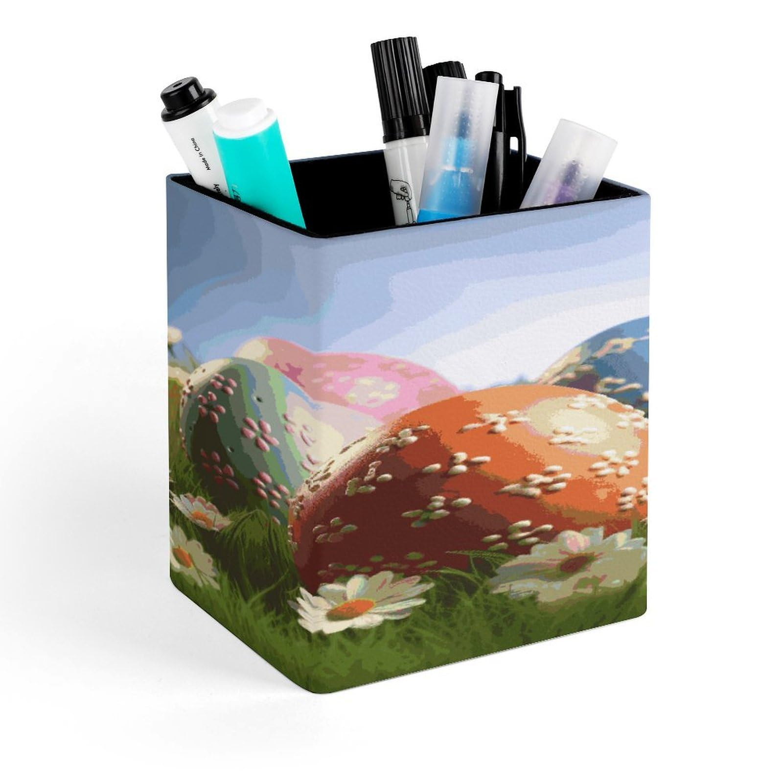 FekiLoot - Easter Egg Pen Holder Customizable Office Accessories Square Pen Container Box Desk Organizer Brush Holder