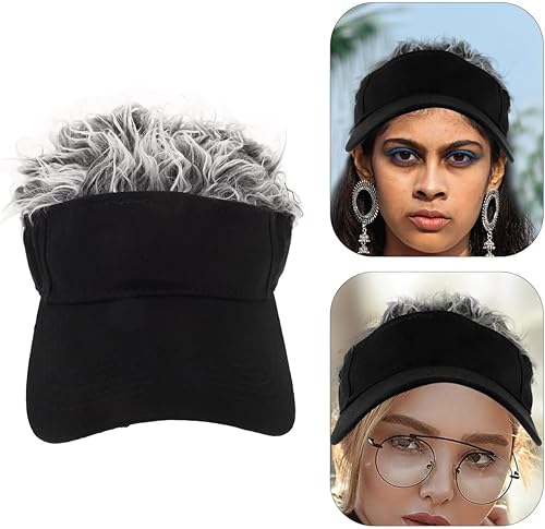 Miniatura 3 de Visera con pelo, sombrero con pelo con pinchos al aire libre gorra de béisbol adultovisera de pesca negra escalada gris bloque tamaño niños capucha