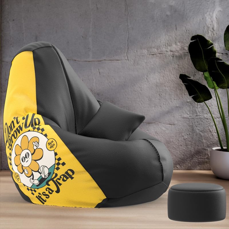 Biggie Bean Bag Chair Cover 4XL Evergreen Classics Bean Bag-Loud Prints-Soft Landings-Styled with Free Cushion & Footrest (Matching Color : Printed Don't Grow Up-Black)-image-35
