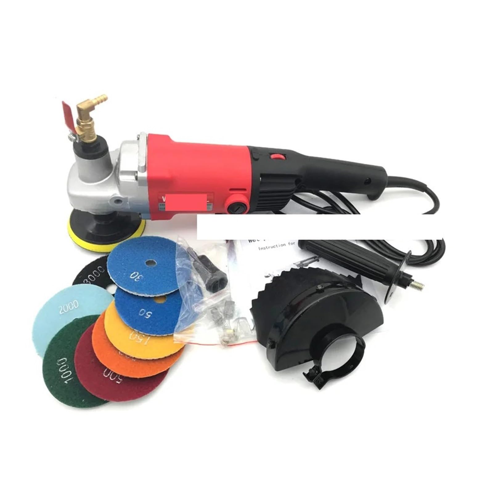 Herramientas Profesionales de Pulido Pulidora eléctrica de 1400 W for Granito y Piedra húmeda, lijadora Manual, Molino Agua con Velocidad Variable, Incluye 7 Almohadillas Pulido