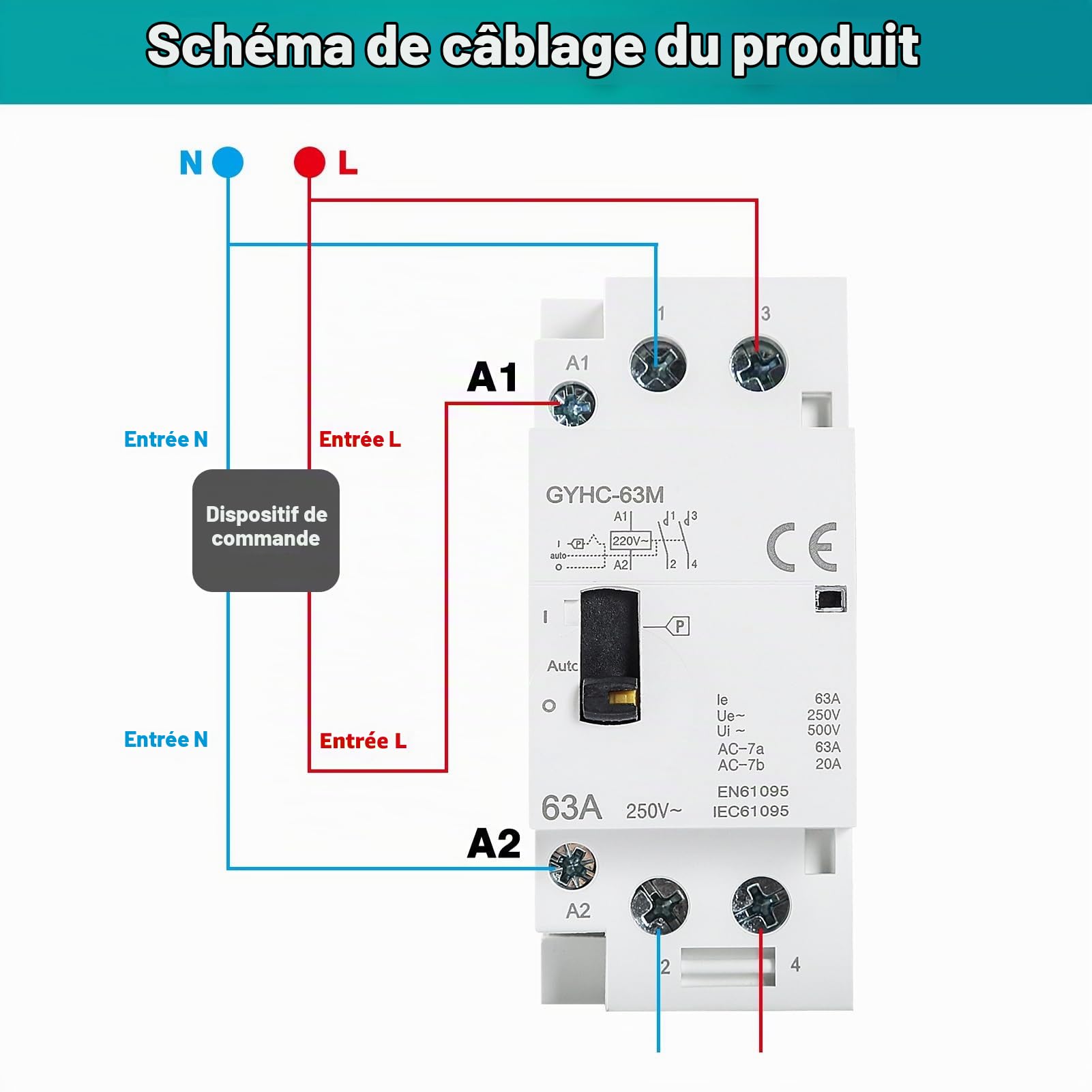 Jadeshay Contacteur Jour Nuit Chauffe Eau Contacteur AC 2P 63A 2NO Relais 220v Domestique Monophasé Automatique/Manuel Montage sur rail din
