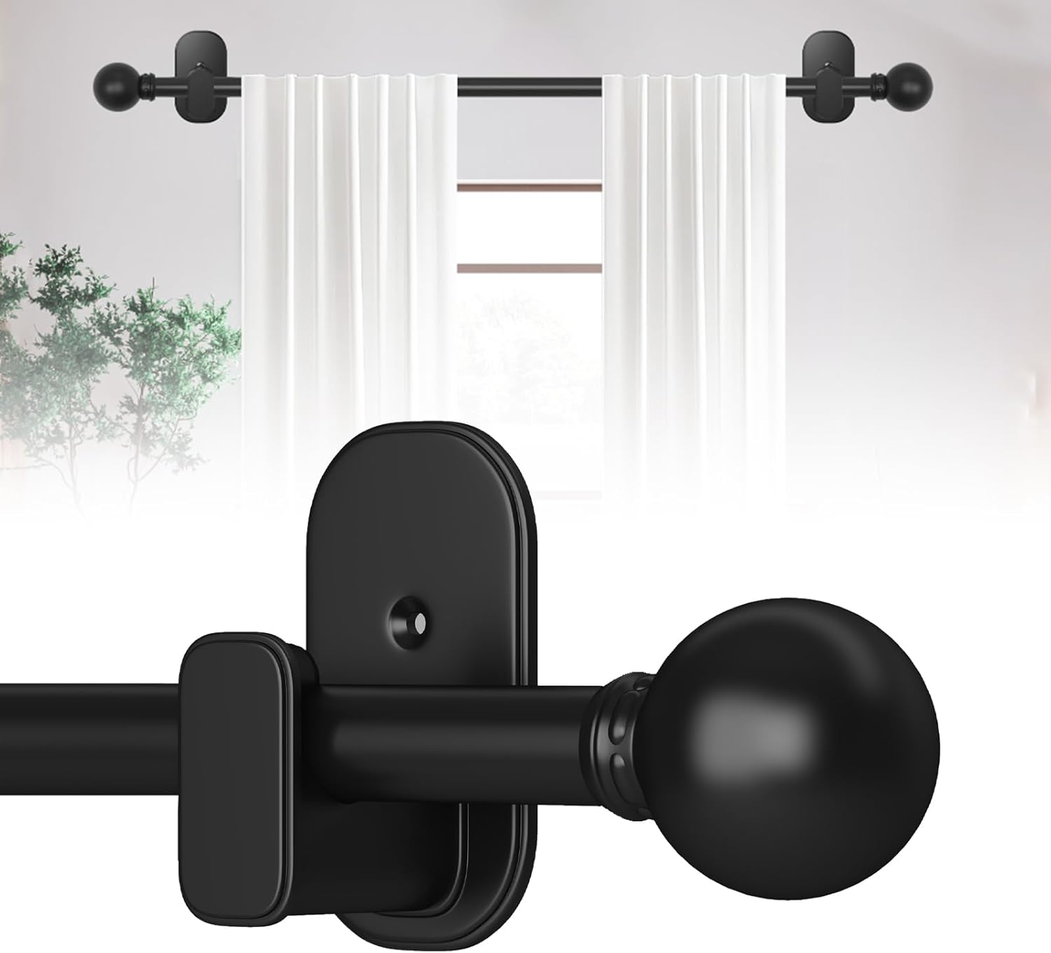 Curtain Rods No Drilling for Windows 32 to 45 Inch:No Drill Small Black Curtain Rod with Adhesive Brackets for Bedroom,5/8" Apartment Renter Friendly Adjustable Drapery Rods Easy Install Matte Black 32-45"?Fits windows 26-39"?
