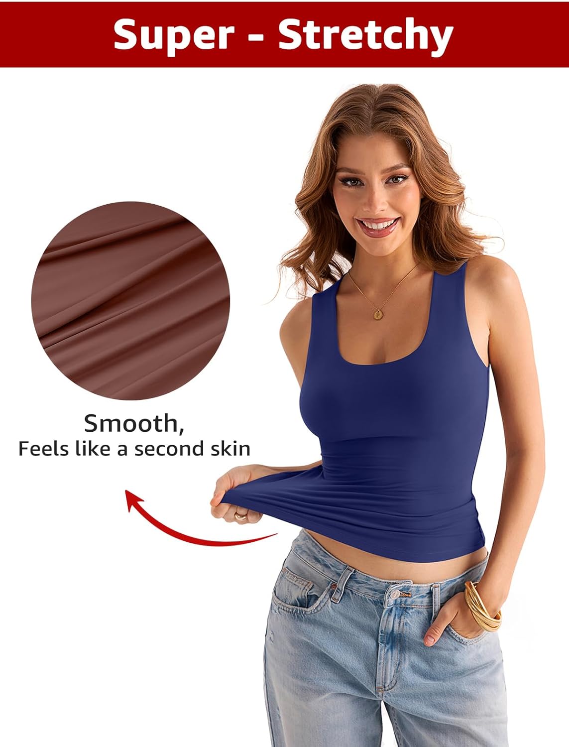 Womens Double Lined Scoop Neck Tank Tops Basic Slim Fit Sleeveless Shirts Y2K Summer Going Out Outfits - Image 3