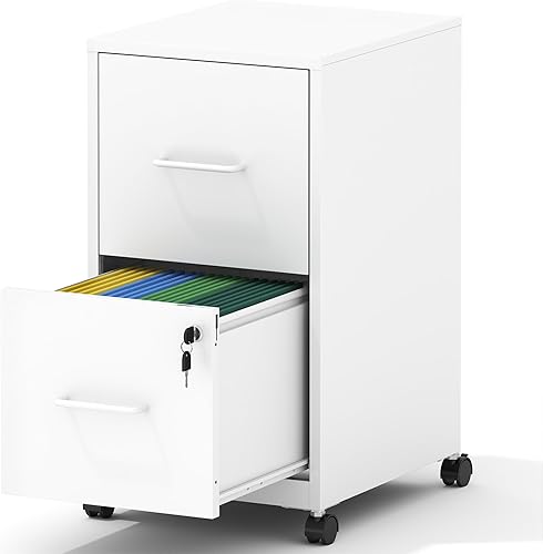 Vista 22 de Archivador móvil de 2 cajones, archivador de metal debajo del escritorio con cerradura y ruedas, archivador rodante para oficina en casa para Negro