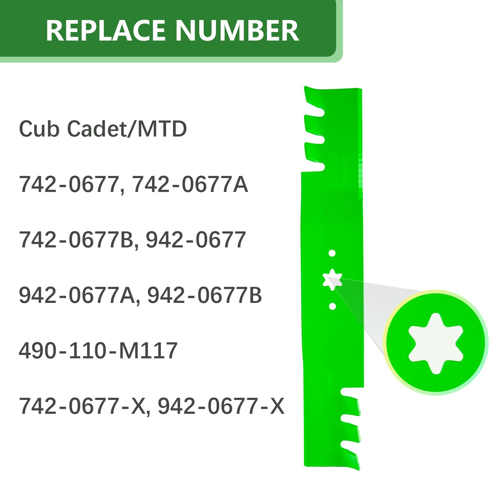 Paquete de 6 unidades para MTD Cub Ca det GT1054 GT1554 RZT54 RZT-S54 Z6600 con tractor de césped de cubierta de 54 pulgadas 942-0677 742-0677 repuesto de cuchilla de cortacésped 742-0677B