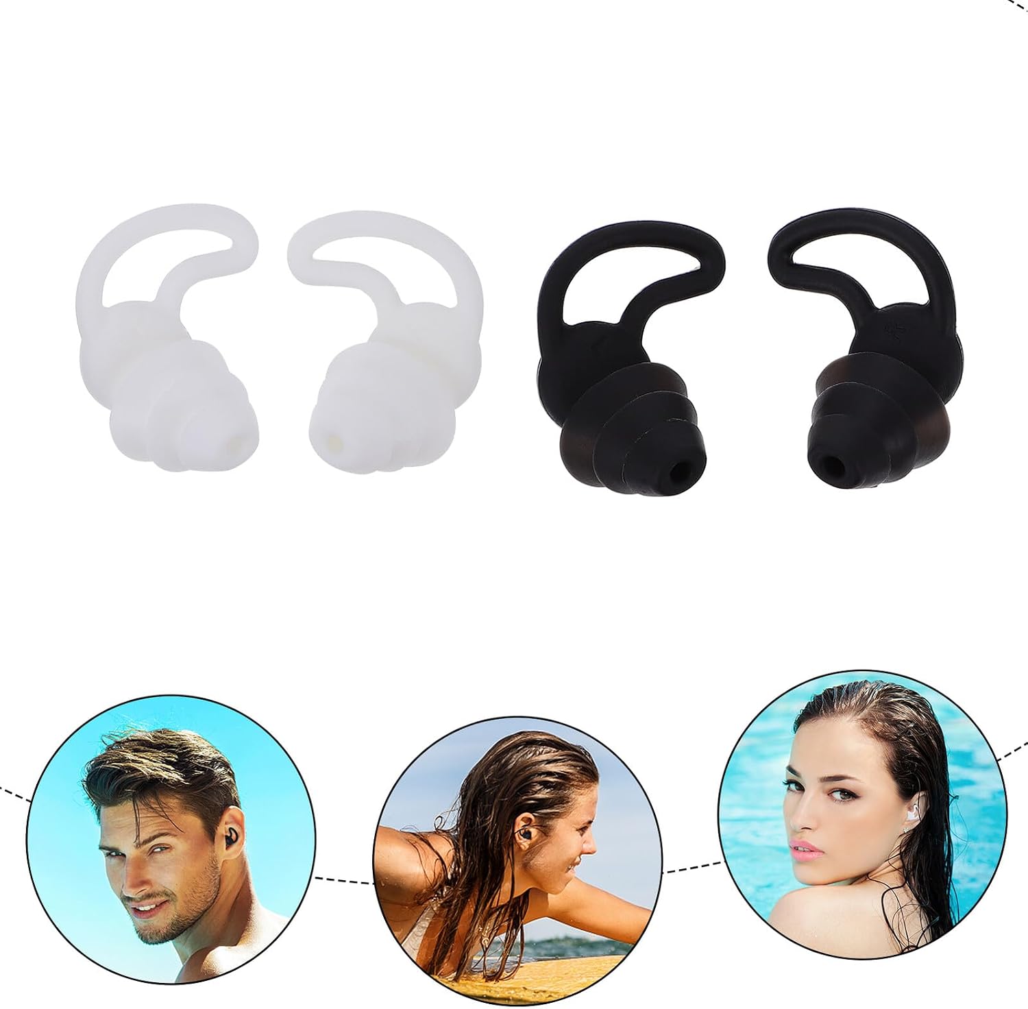 BESPORTBLE Waterproof Silicone Swimming 4pcs for Adults and Teens, Noise Reduction Bathing and Sleep Ear Protection, Reusable Black and White Set for Showering and Water Sports
