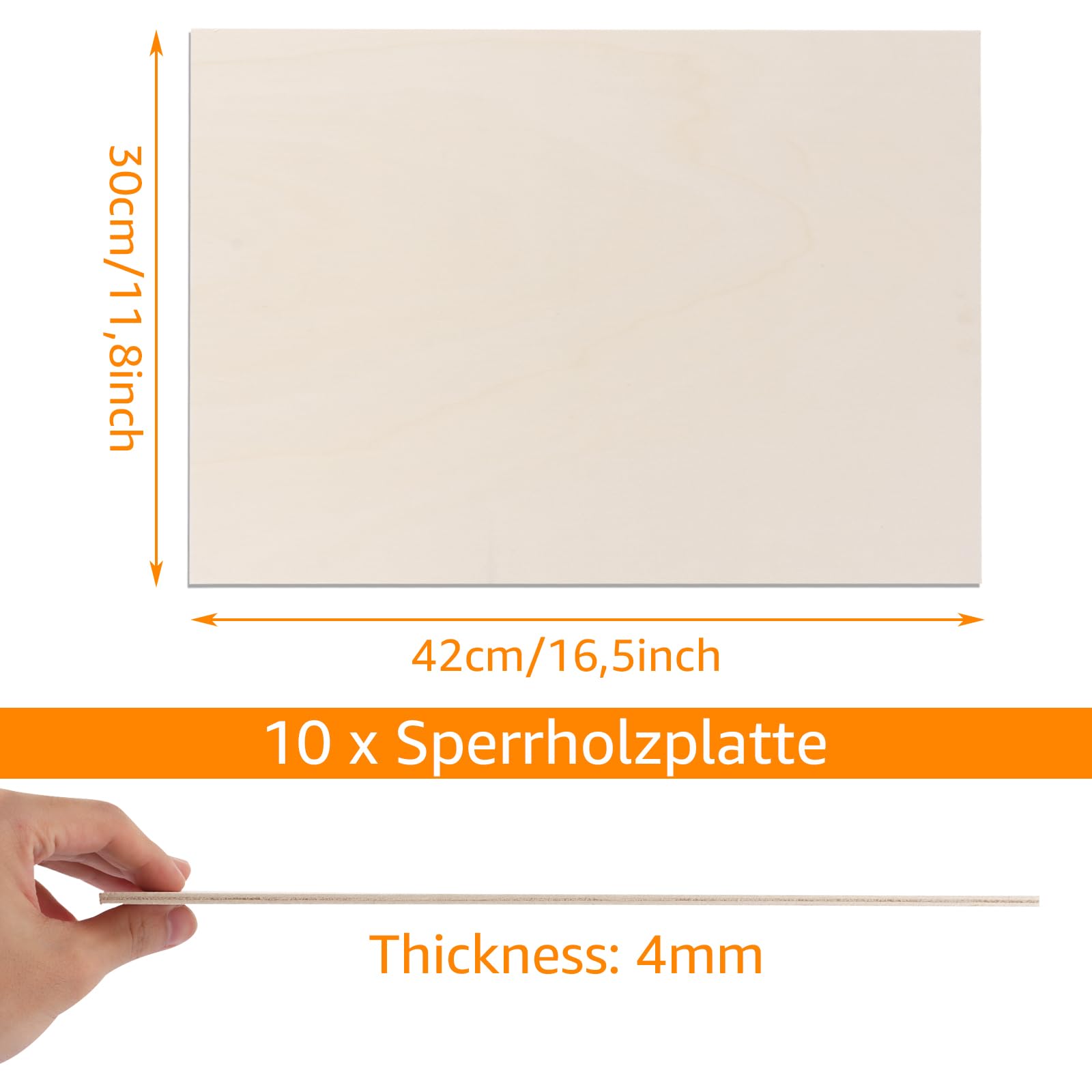 10 hojas de madera contrachapada A3 de 4 mm, abedul, corte fino 'contrachapado', placas para manualidades, 420 x 300 mm