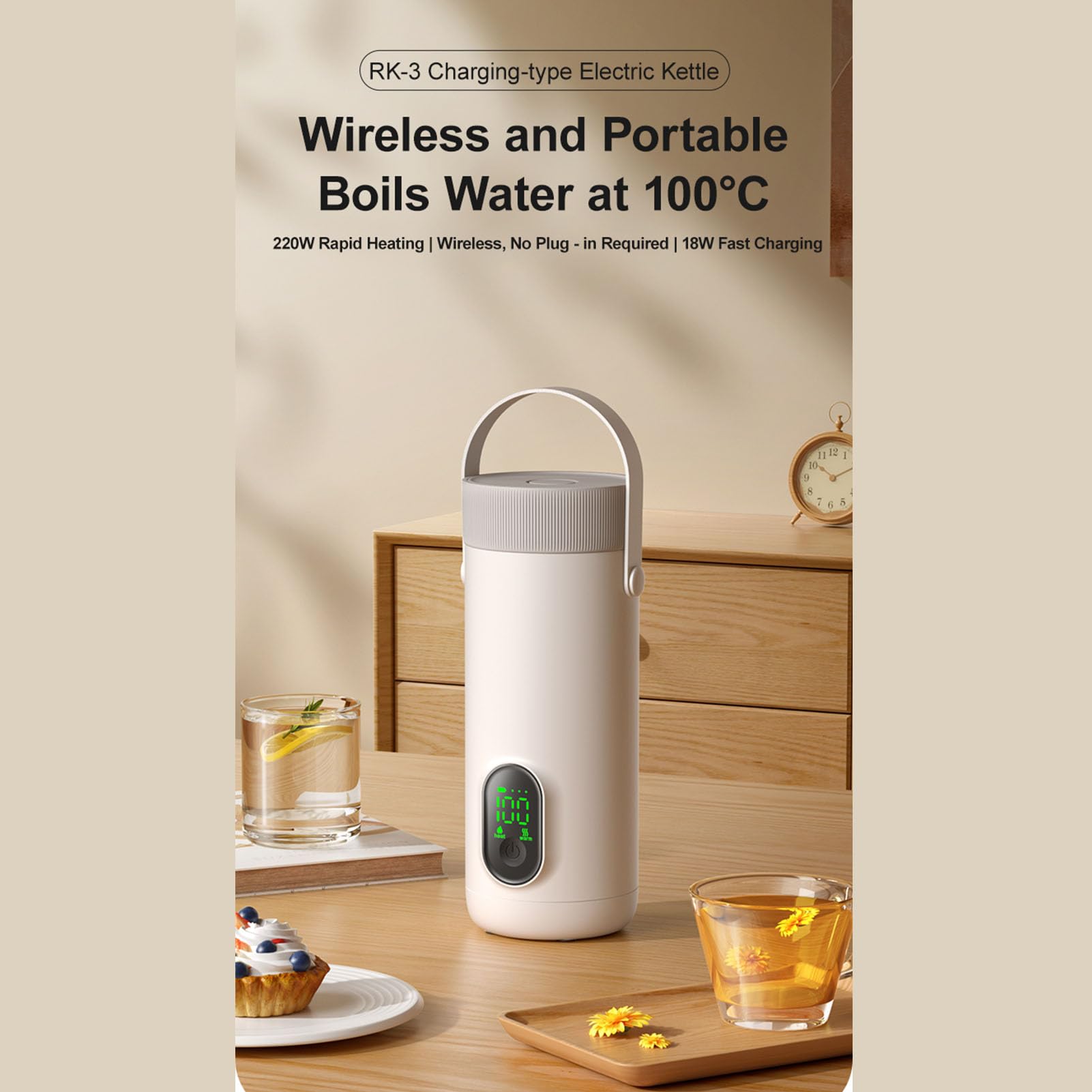 Portable Electric Kettle, Rechargeable Cordless Travel Kettle with 27000mAh Battery Fast Boiling for Outdoor Camping Car Travel Stainless Steel 350ML: Home & Kitchen