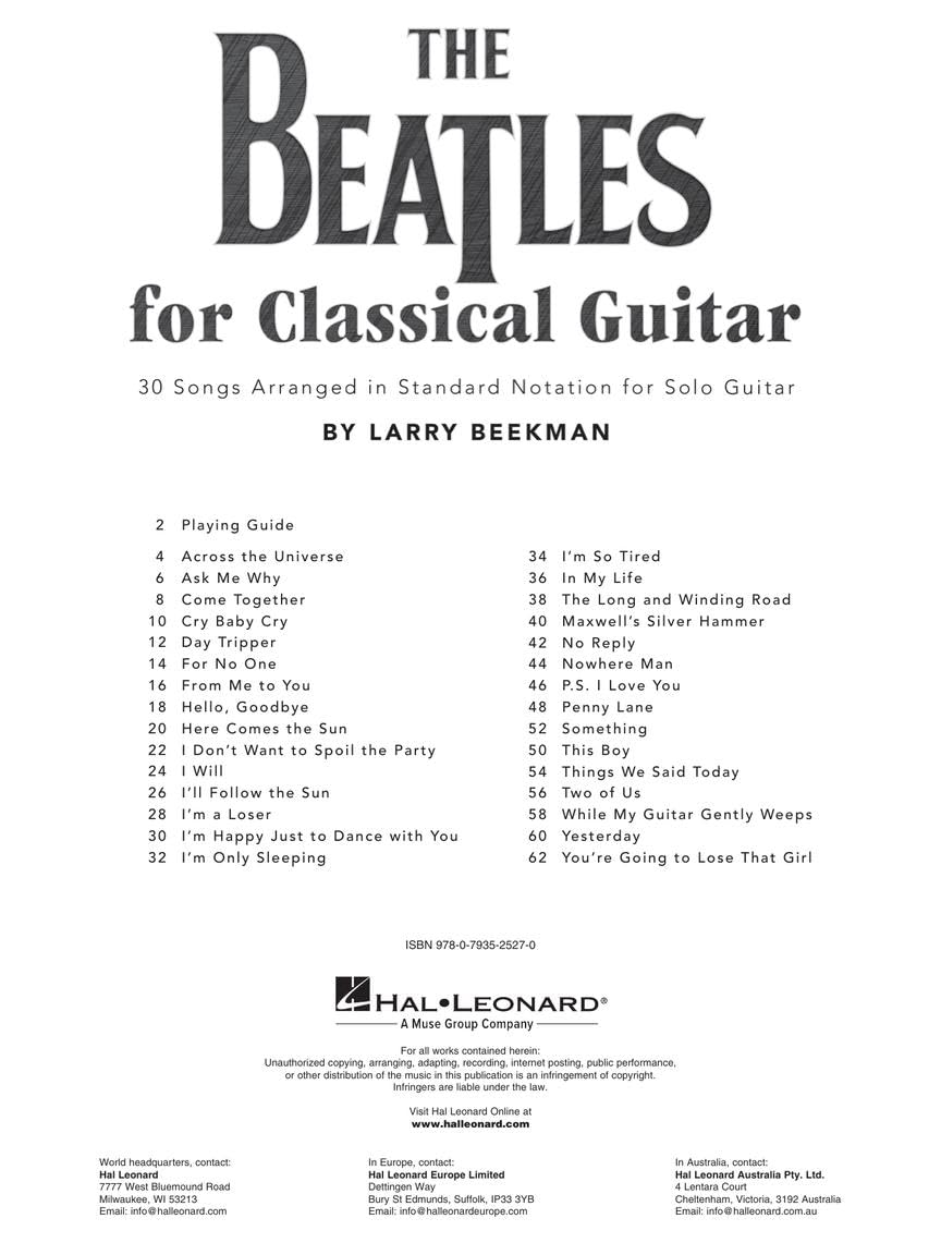 Beatles for classical guitar guitare: Guitar Solo