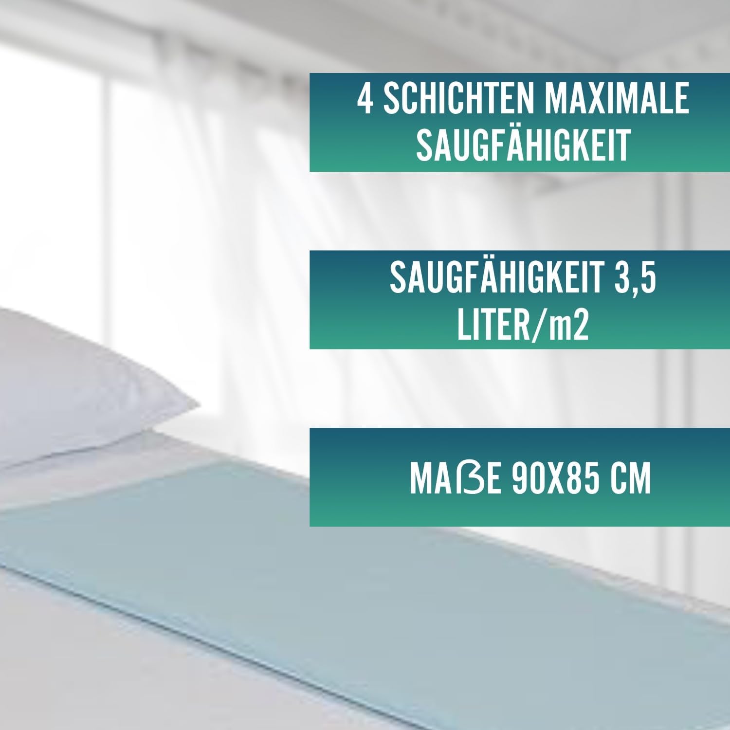 OrtoPrime 2er-Pack Inkontinenz-Bettunterlagen, waschbare Bettmatten für Kinder und Senioren, 3,15 Liter/m² Saugfähigkeit, über 200 Wäschen, 4-lagige wasserdichte Bettunterlage mit Flügeln, 90 x 85 cm