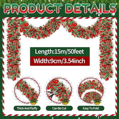 Image of 50 Ft Christmas Tinsel Garland Thick Tinsel Garland Xmas Tree Decorations Metallic Tinsel Twist Garland for Christmas, Birthday, Party Decor Indoor Outdoor Party Supplies
