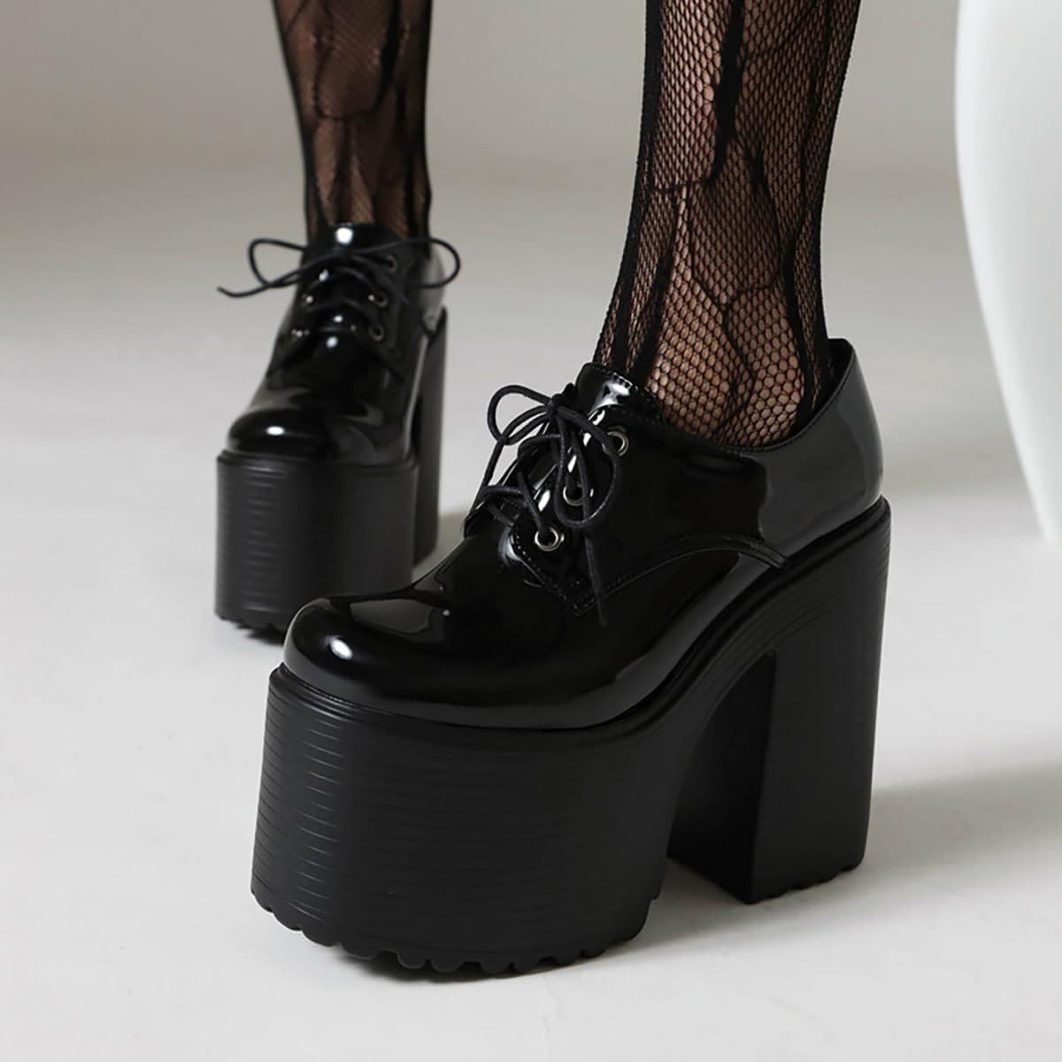 Zapatos de Salón con Plataforma para Mujer Punta Redonda Tacón Ancho para Discoteca y Pole Dance Mega Plataforma 8cm Tacones Extra Altos 13cm